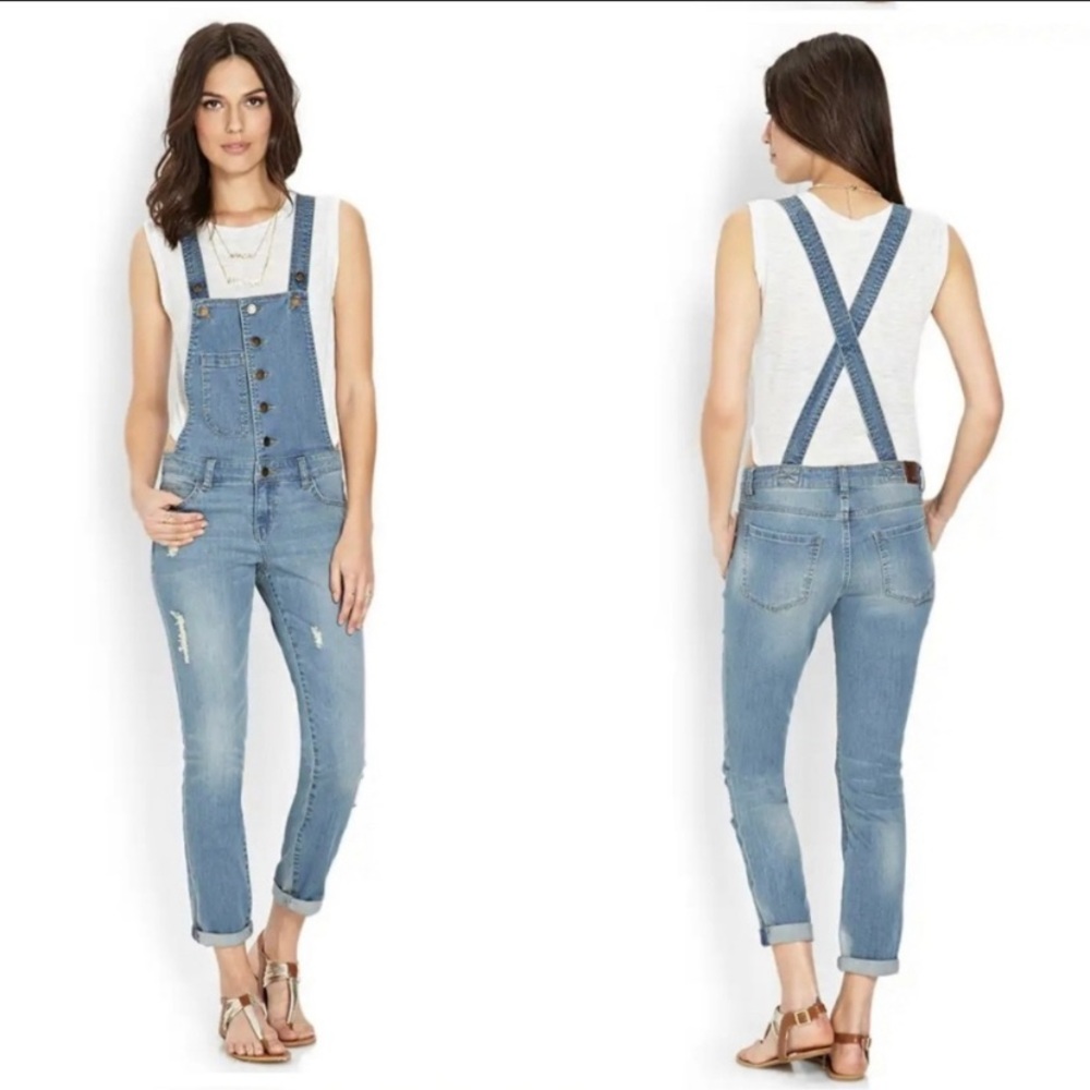 Distressed Denim Overalls